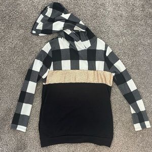 Small Black and White Checkered hoodie with gold glitter detail.